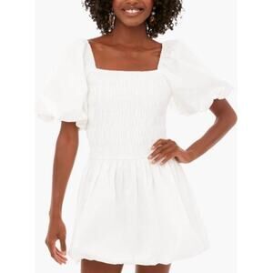 TUCKERNUCK Hyacinth House White Smocked Catarina Puff Mini Dress NWT Size Medium